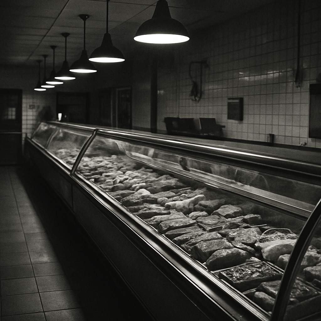 Classic butcher shop interior in black and white